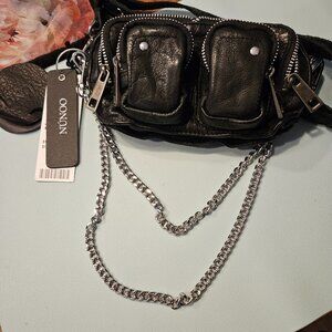 Nunoo | Helena Black Washed Leather Crossbody Mini Bag